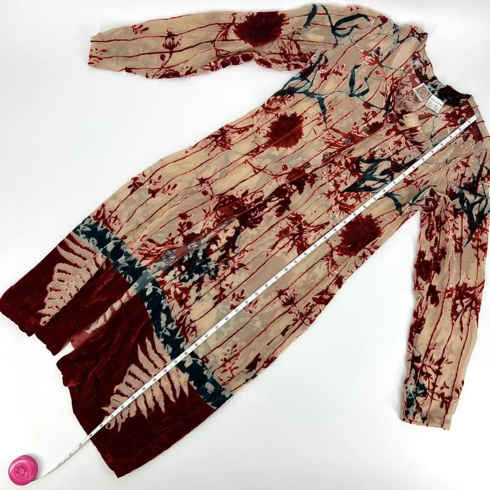 Oilily Vintage Y2K Velvet Burnout Sheer Duster Euro Size 36 (Small) - Picture 9 of 10
